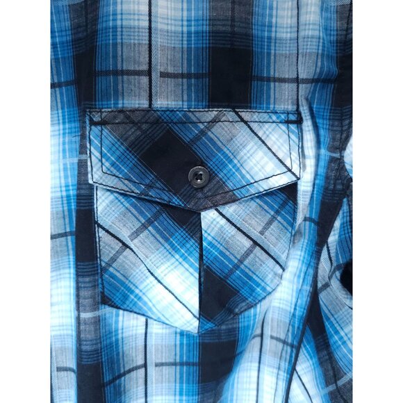 Vintage Helix XL Men's Plaid Long-Sleeve Shirt — Black/Blue Athletic Fit - Picture 4 of 10